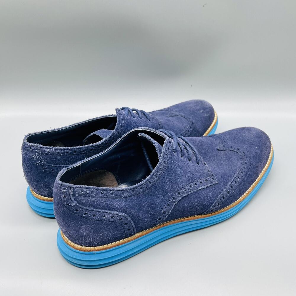 Cole Haan Shoes Mens 10.5 Blue Suede Lunargrand Wingtip Oxford Dress Brogue - Picture 7 of 11
